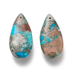 Assembled Synthetic Turquoise and Imperial Jasper Pendants, with Silver Line, Dyed, Teardrop