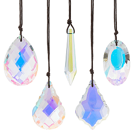 5шт. стеклянные подвесные ловцы солнца, с вощеной нитью из хлопчатобумажной нити