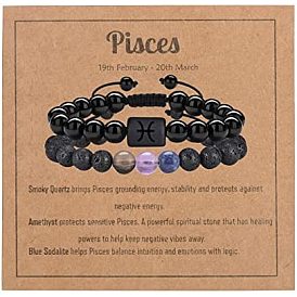 Natural Stone Essential Oil Aromatherapy Bracelet Set for Men's Zodiac Signs