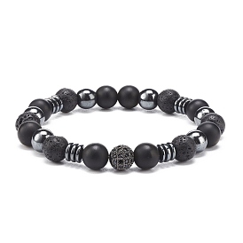 Natural Lava Rock & Synthetic Hematite Beaded Stretch Bracelet, Essential Oil Gemstone Jewelry for Women