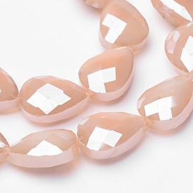 Pearl Luster Plated Glass Bead Strands, Faceted Teardrop, 18x13x9mm, Hole: 1mm, about 20pcs/strand, 13.7 inch