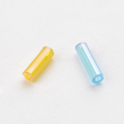 Transparent Colours Rainbow Glass Bugle Beads, AB Color, 6x1.8mm, Hole: 0.6mm