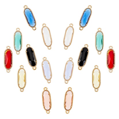 Glass Links, with Alloy Findings, Faceted, Oval