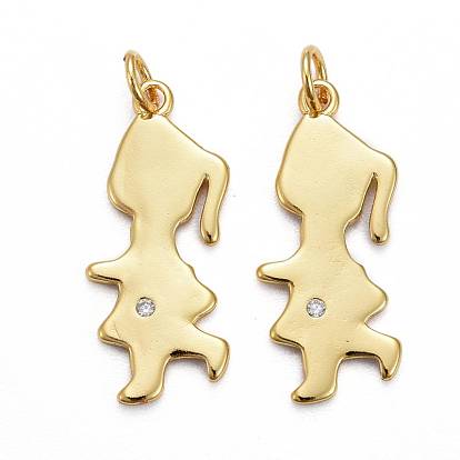 Brass Micro Pave Clear Cubic Zirconia Pendants, Long-Lasting Plated, Girl