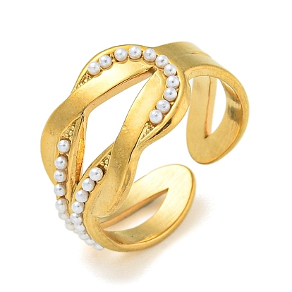 Ионное покрытие (ip) 304 манжета из нержавеющей стали открытые кольца, с ABS имитации жемчуга, украшения для женщин