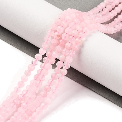 Natural Rose Quartz Beads Strands, Faceted, Round