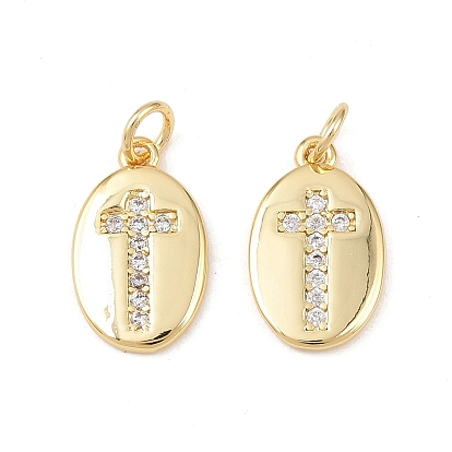Латунные микро проложить кубического циркония подвески, овальные с крестом, без кадмия и без свинца, стойки покрытие, долговечный, с целью перехода в кольце