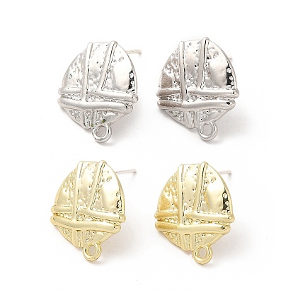 Alloy Shield Stud Earring Findings, with Horizontal Loop and 304 Stainless Steel Pins, Cadmium Free & Lead Free