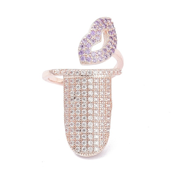 Brass Micro Pave Cubic Zirconia Fingernail Rings, Nail Cover Ring, Lips