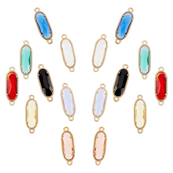 Glass Links, with Alloy Findings, Faceted, Oval