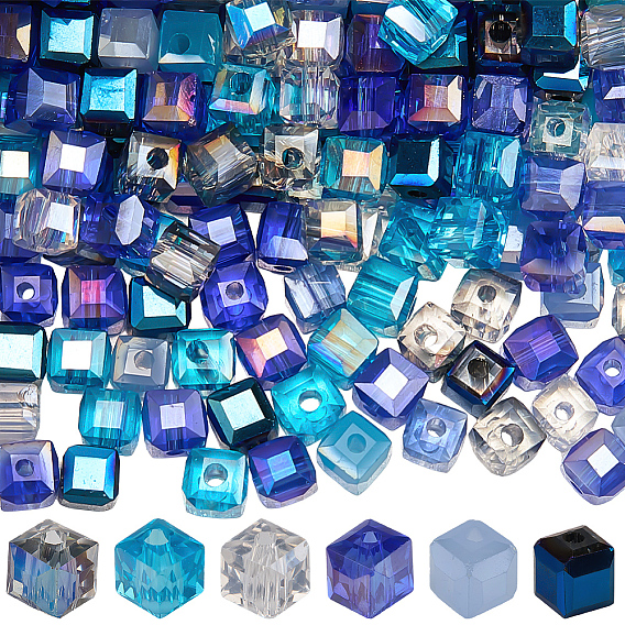 300шт. наборы стеклянных бусин для гальванического покрытия, граненые, кубические