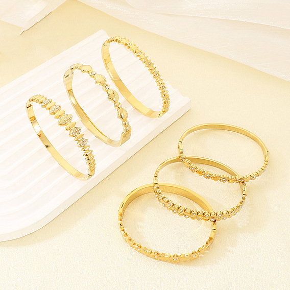 304 Женские браслеты-кольца из нержавеющей стали с кристаллами и стразами, золотые