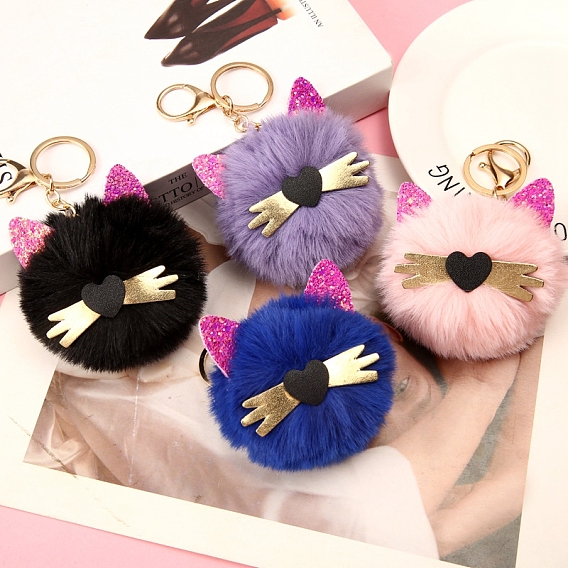 Женский брелок с пушистым помпоном в виде кошки, Подвеска-подвеска в виде автомобиля из искусственного меха кролика