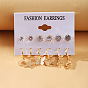 6 Pairs of Creative and Minimalist Butterfly Earrings with Inlaid Rhinestone Studs