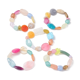 Rainbow Color Nuggets Acrylic Beaded Stretch Bracelets for Women