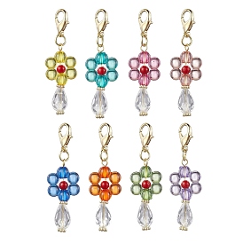 Flower Acrylic Pendant Decorations, Natural Mashan Jade & Alloy Lobster Claw Clasps Charm for Bag Key Chain Ornaments