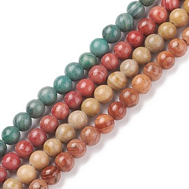 Brins de perles de jaspe en argent naturel, teints et chauffée, ronde