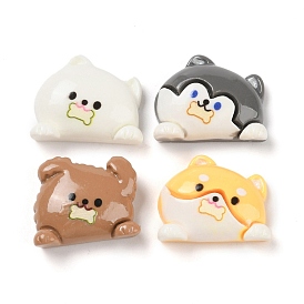 Cute Dog Eat Bone Opaque Resin Decoden Cabochons, Puppy, for Jewelry Making