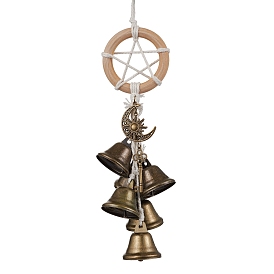 Iron Witch Bells for Door Knob for Protection, Witch Wind Chimes Door Hanger, Wood Ring with Star and Jute Cord for Home Decor