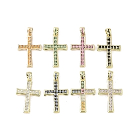 Real 18K Gold Plated Brass Micro Pave Cubic Zirconia Pendants, Cross