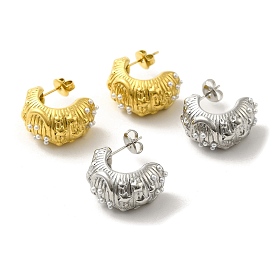 304 Stainless Steel Stud Earrings, Moon & Star Half Hoop Earrings with ABS Imitation Pearl
