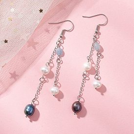 Серьги-подвески с натуральным овальным аквамарином и натуральным культивированным пресноводным жемчугом, С 304 результатами из нержавеющей стали