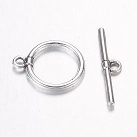 Сплавочные застежка тоггл тибетского стиля, кольцо, Кольцо: 18x14x2 mm, отверстия: 2 мм, бар: 23x5x2 мм, отверстие : 2 мм