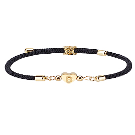 1Pulseras de cordón de nailon ajustables para mujeres y hombres, con 304 corazón de acero inoxidable + latón con joyas de letras, sin plomo y níquel y cadmio