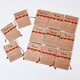 12 созвездия 304 плоские круглые браслеты из нержавеющей стали с подвесками, регулируемые браслеты из нейлонового шнура для мужчин и женщин, золотые