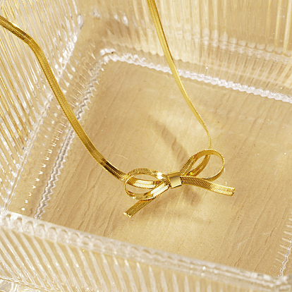 Стильные 304 плоские ожерелья-змейки из нержавеющей стали с подвеской-бантом для ежедневного ношения