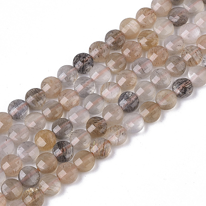 Natural Sunstone Beads Strands, Faceted, Flat Round