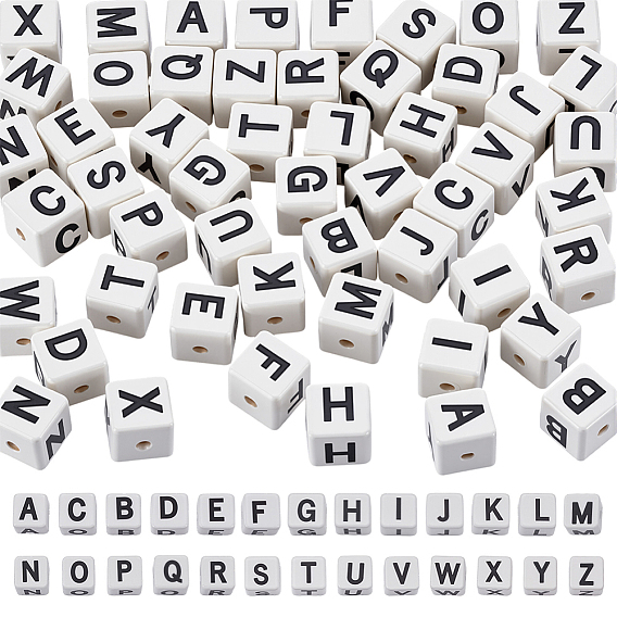 52шт 26 стили фарфоровые бусины ручной работы, квадрат с буквой a ~ z