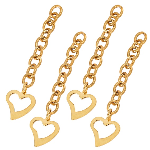 304 Stainless Steel Chain Extender, Cable Chain, with Pendants, Heart