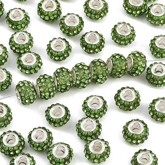 Бусины со стразами из смолы, с серебряного цвета латуни двойные сердечники, класс А, рондель, 10x7 мм, отверстие : 2.5 мм