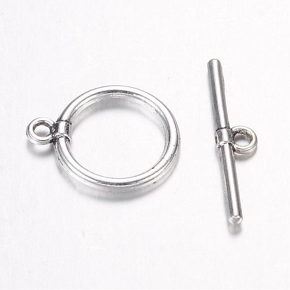 Tibetan Style Alloy Toggle Clasps, Ring, Ring: 18x14x2mm, Hole: 2mm, Bar: 23x5x2mm, Hole: 2mm