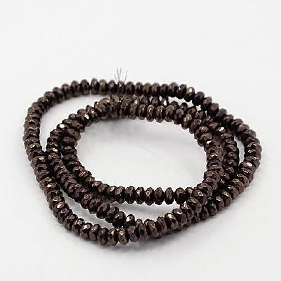 Non-magnetic Synthetic Hematite Beads Strands, Faceted, Rondelle, 3.5x2mm, Hole: 1mm, 15.7 inch