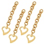304 Stainless Steel Chain Extender, Cable Chain, with Pendants, Heart