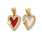 Латунные микро проложить кубического циркония подвески, сердце прелести, с эмалью, без кадмия и без свинца, реальный 18 k позолоченный, стойки покрытие, долговечный