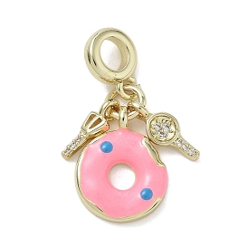 Латунь микропаве прозрачный кубический цирконий европейские подвески с подвесками, эмалевые подвески с большими отверстиями, пончик и ключ, долговечный, стойки покрытие, без кадмия и без свинца