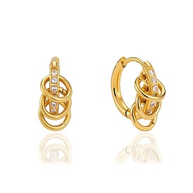 304 Stainless Steel & Clear Cubic Zirconia Multi-Loop Interlocking Hoop Earrings, Round