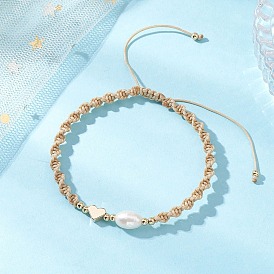 Женские плетеные браслеты из натурального культивированного пресноводного жемчуга, латуни и нержавеющей стали