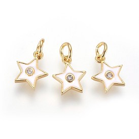 Латунные микро проложить кубического циркония прелести, с эмалью и кольцом для прыжков, звезда, золотые