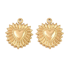 304 подвески из нержавеющей стали, Подвески в виде сердца с узором в виде солнечных лучей