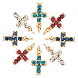 8 шт. 4 цвета 316 маленькие подвески-крестики из хирургической нержавеющей стали, со стразами и прыжковыми кольцами, золотые