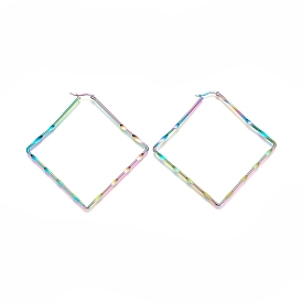 304 Stainless Steel Geometric Angular Hoop Earrings, Hypoallergenic Earrings, Rhombus