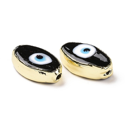 Handmade Lampwork Beads, with Golden Tone Brass Finding, Cadmium Free & Lead Free, Horse Eye with Evil Eye