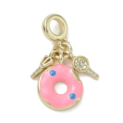 Латунь микропаве прозрачный кубический цирконий европейские подвески с подвесками, эмалевые подвески с большими отверстиями, пончик и ключ, долговечный, стойки покрытие, без кадмия и без свинца