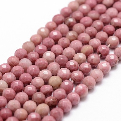 Natural Rhodonite Beads Strands, Faceted, Round, Pale Violet Red