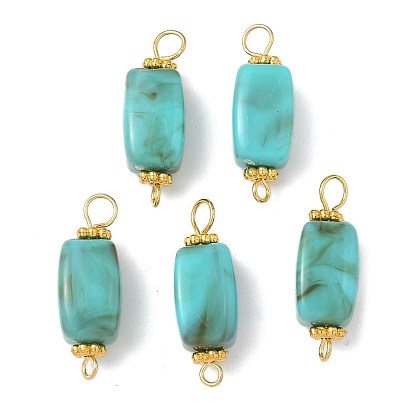 Непрозрачные акриловые имитации драгоценных камней кубовидные соединительные подвески, с золотым оттенком 304 двойные петли из нержавеющей стали, золотые