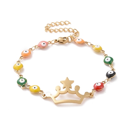 Вакуумное покрытие pvd 304 браслет из нержавеющей стали с короной, красочный эмалевый браслет с цепями от сглаза для женщин